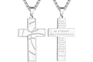 GLITTO Basketball Cross Necklace for Boys Men, Stainless Steel Bible Verse Pendant Chain, Christian Religious Jewelry Gifts for Son Teen Boys
