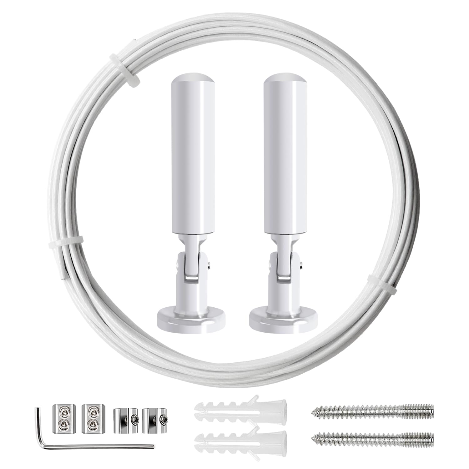 YIXISI 5m Wall Mount Curtain Wire Rod Set, Hanging Wire Curtain Drape Wire Rod, for Light/Lamp Photos Art Projects Clothesline (White)