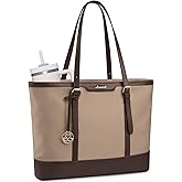 LOVEVOOK Work Tote Bag for Women 15.6 Inch Laptop Computer Bags with Cup Holder, Large Teacher Bag Briefcase for Business Office Travel Khaki, Nylon&PU
