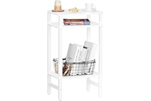 YUFAM 28in Tall Side Table 3-Tier Small Narrow End Table for Couch, Skinny Nightstand for Small Space, Farmhouse Slim Night Stand with Storage, Wooden Frame Thin Bedside Table, for Living Room, White