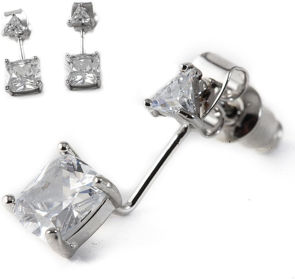 Prom Earrings Double Stud Earrings, Double Sided Geometric Triangle Back Front