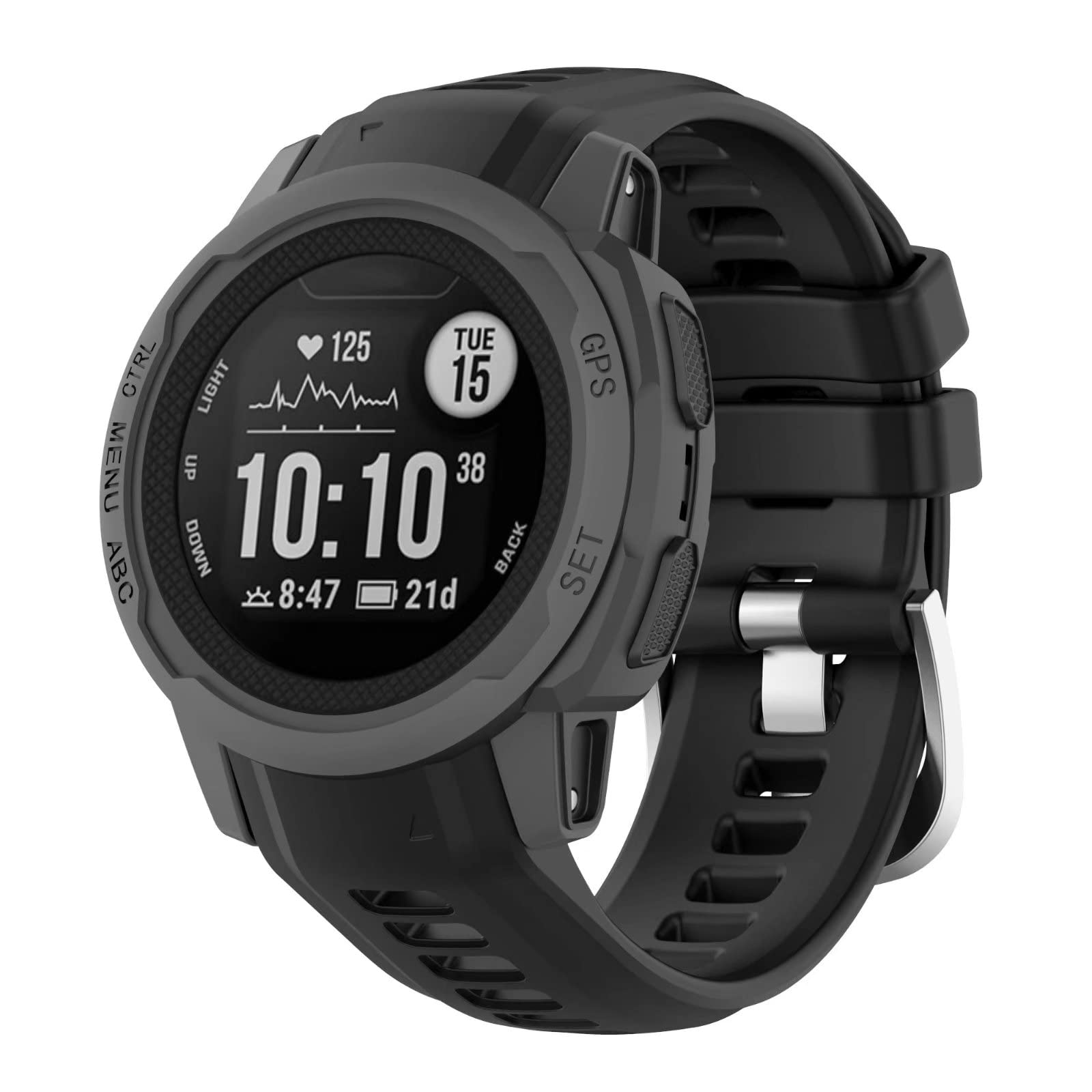 FTRONGRT Soft Silicone Watch Strap for Garmin Instinct 2S, Replacement Wristband Bands Bracelet for Garmin Instinct 2S.Black
