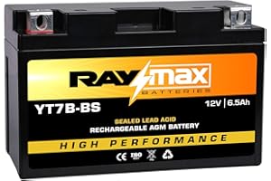 Raymax YT7B-BS 12V 6.5Ah AGM Motorcycle Battery – Sealed Lead Acid, 120 CCA for ATV, Scooter, UTV, Snowmobile, Jet Ski – Maintenance-Free, High Performance | Size: 5.91"L x2.56"W x3.66"H.