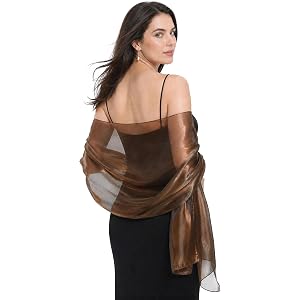CHUNG Women Shimmer Shawls Wrap Pearlescent Soft Sheer Silky Organza Scarf for Evening Dress Bridal Bridesmaid Wedding Party