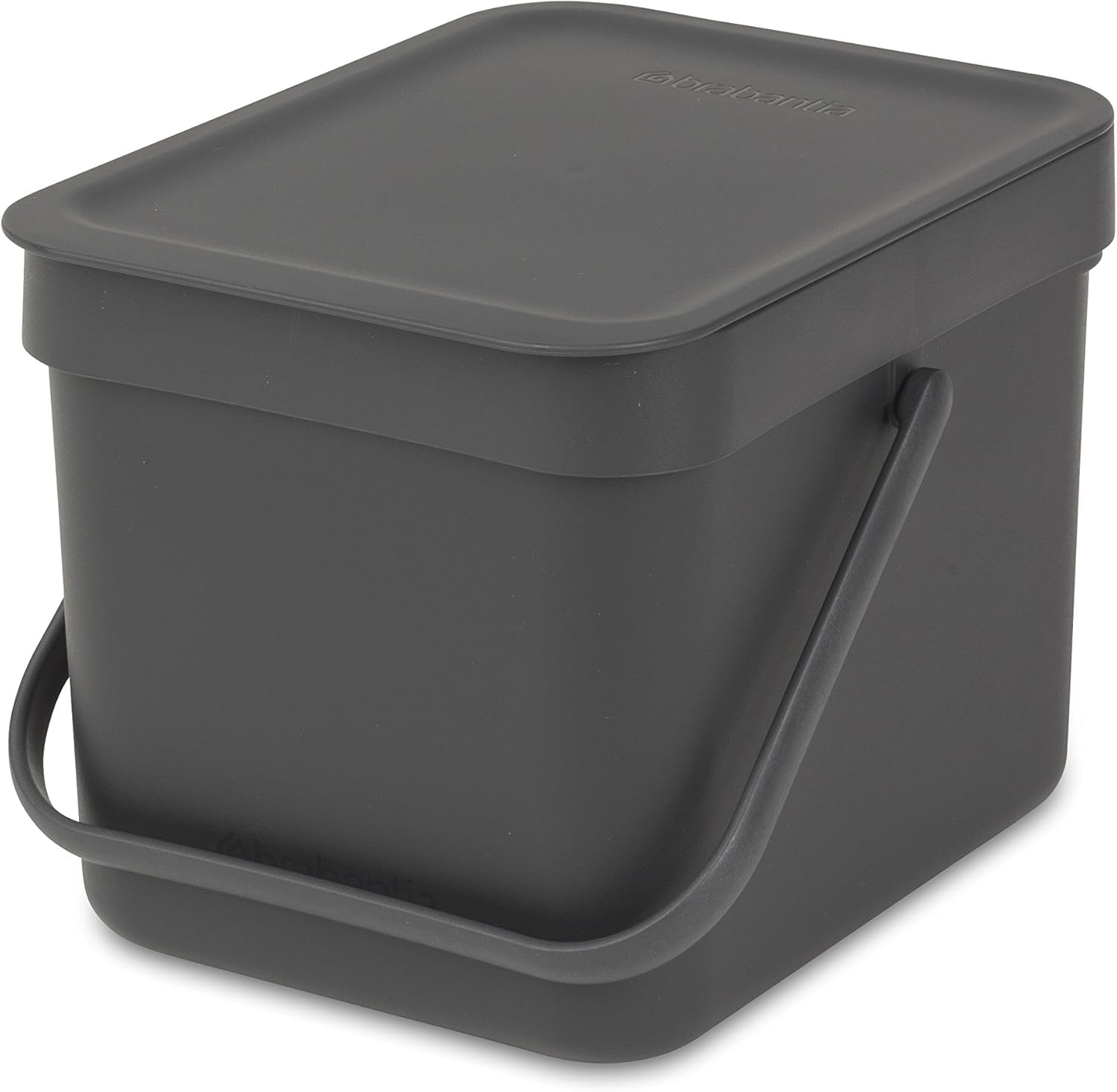 Brabantia Sort & Go Food Waste Bin 6L (Grey), Space-Efficient Plastic Recycle Bin with Handle, Removable and Stay-Open Lid, Easy to Clean Kitchen Compost Caddy without Nooks and Rims โ image 1