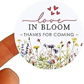 snlpuith Love in Bloom Thanks Stickers, 120 Pcs Round Floral Labels for Wedding Favors, Baby Shower, Birthday Party, Bridal Shower or Garden Party Decorations, Guest Thank You Stickers, 1.6in