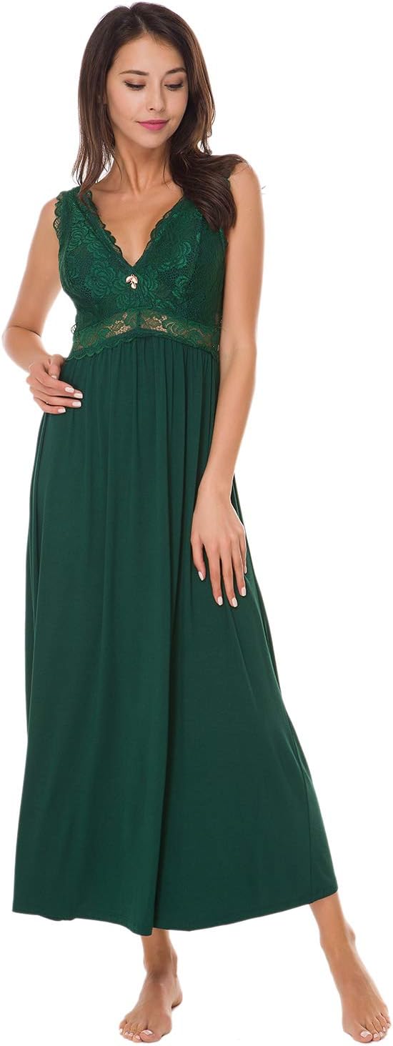 Womens Sleepwear Lace Lingerie Chemises V Neck Nightgown Long Sexy Sleep Dress Sleeveless Lace for Women Elegant