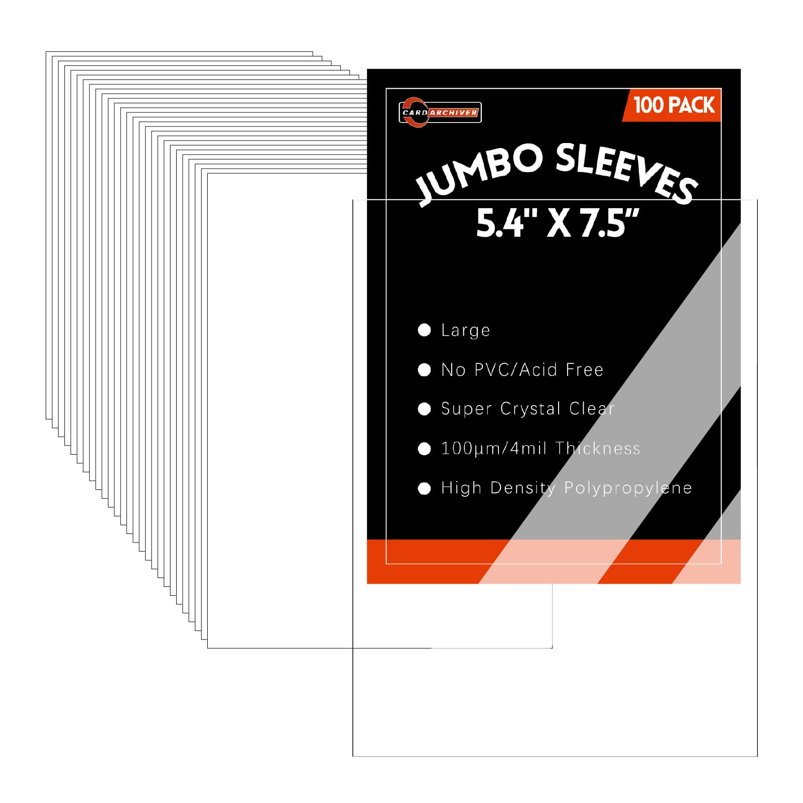 Photo 1 of 100 Pack Jumbo Card Sleeves Size L (5.4"x7.5") 4 Mil - Oversized Card Sleeves for Thick Trading Cards, Sports & Photos Storage, Exact Fit Plastic Sleeves with Snug Fit & Easy Insertion