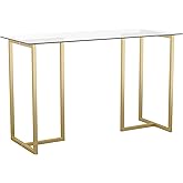 Martha Stewart Eli Home Office Desk with Glass Top and Steel Frame, Polished Brass