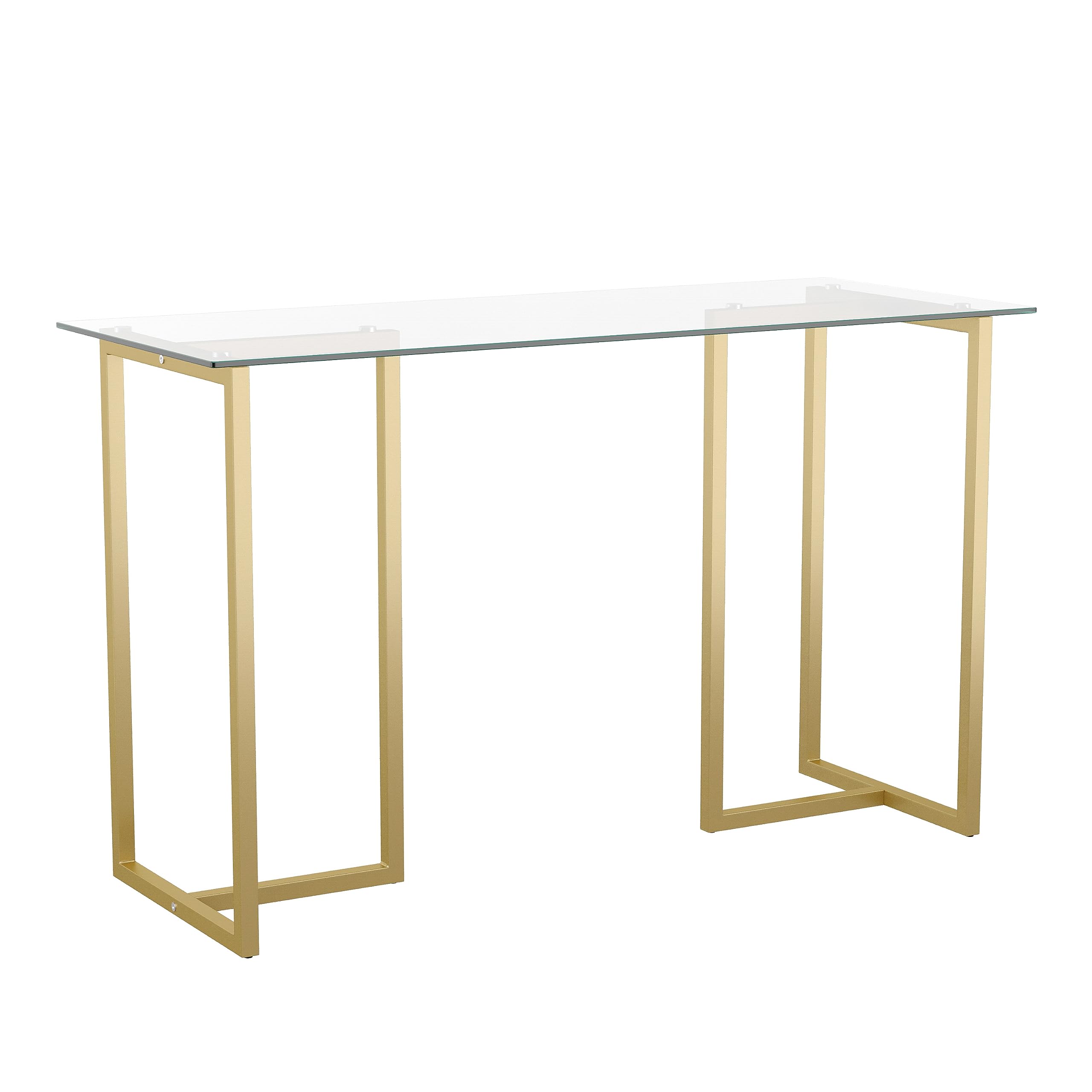 Photo 1 of ***DAMAGED - SEE NOTES/PICTURES***Martha Stewart Eli Home Office Desk with Glass Top and Steel Frame, Polished Brass