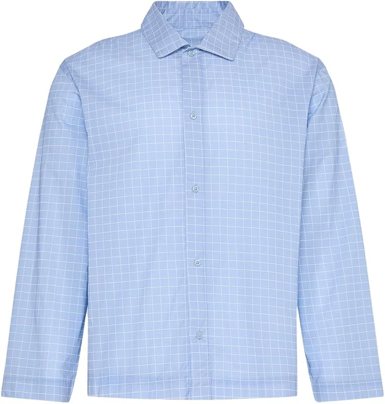 Herren Hemd Button Down Pyjama-Top, Blau (19473 Plotter Plaid+Frozen Fjord), L
