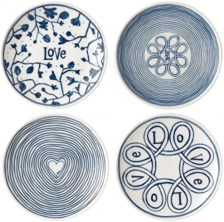 ED Ellen Degeneres Blue Love 6 Inch Plates Mixed, Set of 4