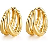 18K Gold Plated Hoop Earrings for Women Double Hoops Huggies Punk Earrings for Tenngirls