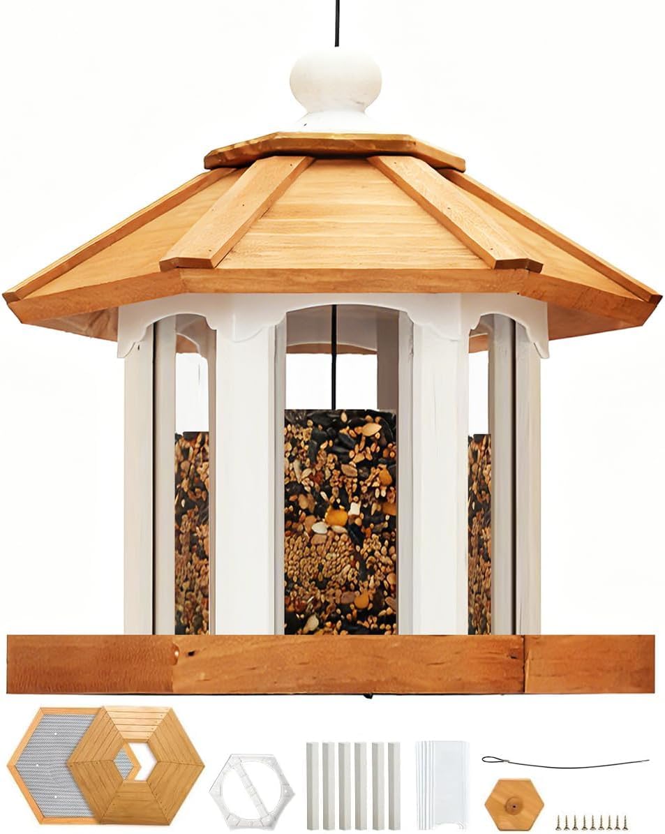 View 1 of 2026 Large Gazebo Bird Feeders for Outside Clearance - Bird Feeder Kit for Adults to Build- Hanging Birdfeeder for Outdoor-Rust Proof Mesh-Cedar Wood Longtime Lasting-(6 Lbs Capacity)