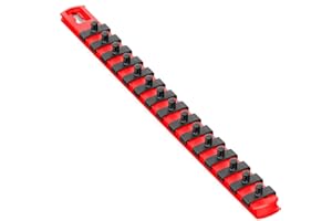 Ernst Manufacturing 13-Inch Magnetic Socket Organizer with 15 1/4-Inch Twist Lock Clips, Red (8414M-Red-1/4)