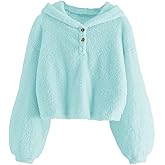 GAMISOTE Kids Girl's Fuzzy Hoodies Warm Loose Button Down Pullover Sherpa Jacket Top