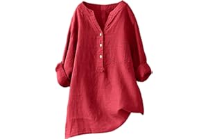 Nantdog Linen Shirts for Women Summer Beach 3/4 Length Sleeve V Neck Button Tops Dressy Casual Tunic Loose Blouse 2025