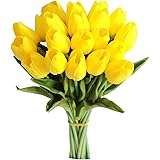 Mandy's 20pcs Yellow Artificial Tulip Silk Flowers 13.5" for Home Kitchen Wedding Decorations