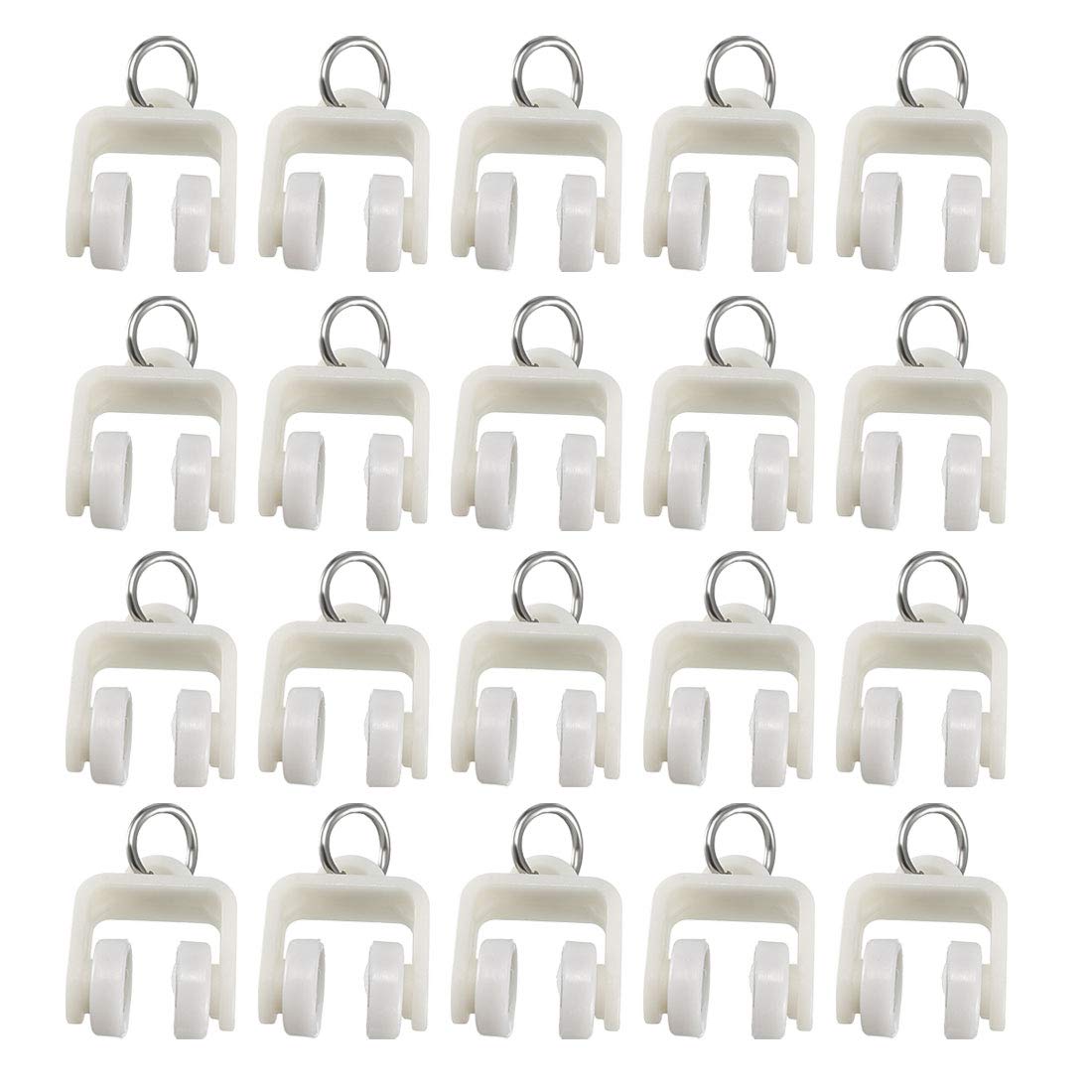 sourcing map Curtain Track Plastic Twin Wheeled Carriers Drapery Rail Sliding Glider for Window Shower Curtain Tracks 13mm Dia 30 Pcs