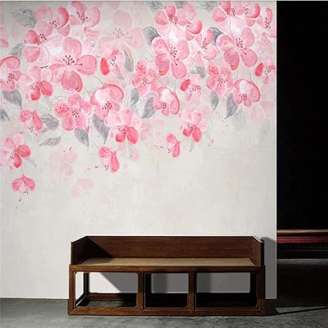 Amazon Mbwlkj 北欧水彩ピンクの花壁画3d家の装飾花の壁紙リビングルームの寝室のテレビの背景無地 250cmx175cm 壁紙