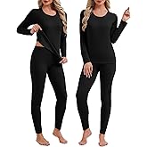 Patelai 2 Sets Thermal Underwear for Women Warm Fleece Lined Base Layer Skiing Top and Bottom Pajama for Cold Weather