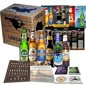 6x Biere der Welt von MGB24 + Geschenk für Mann + 4 Bierdeckel+ Produktbeschreibungen