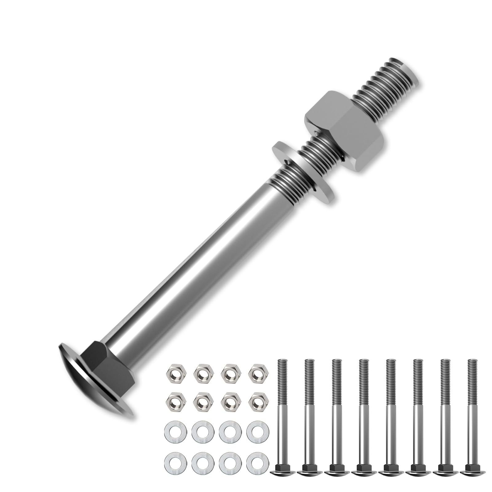 Photo 1 of 1/2" x 5" (8 pcs) Galvanized Carriage Bolt Kit, Includes 1/2" M12 Nuts and 1/2" M12 Flat Washers, Hot Dip Galvanized Q235 Steel for Exterior Use, Ideal for Dock Maintenance