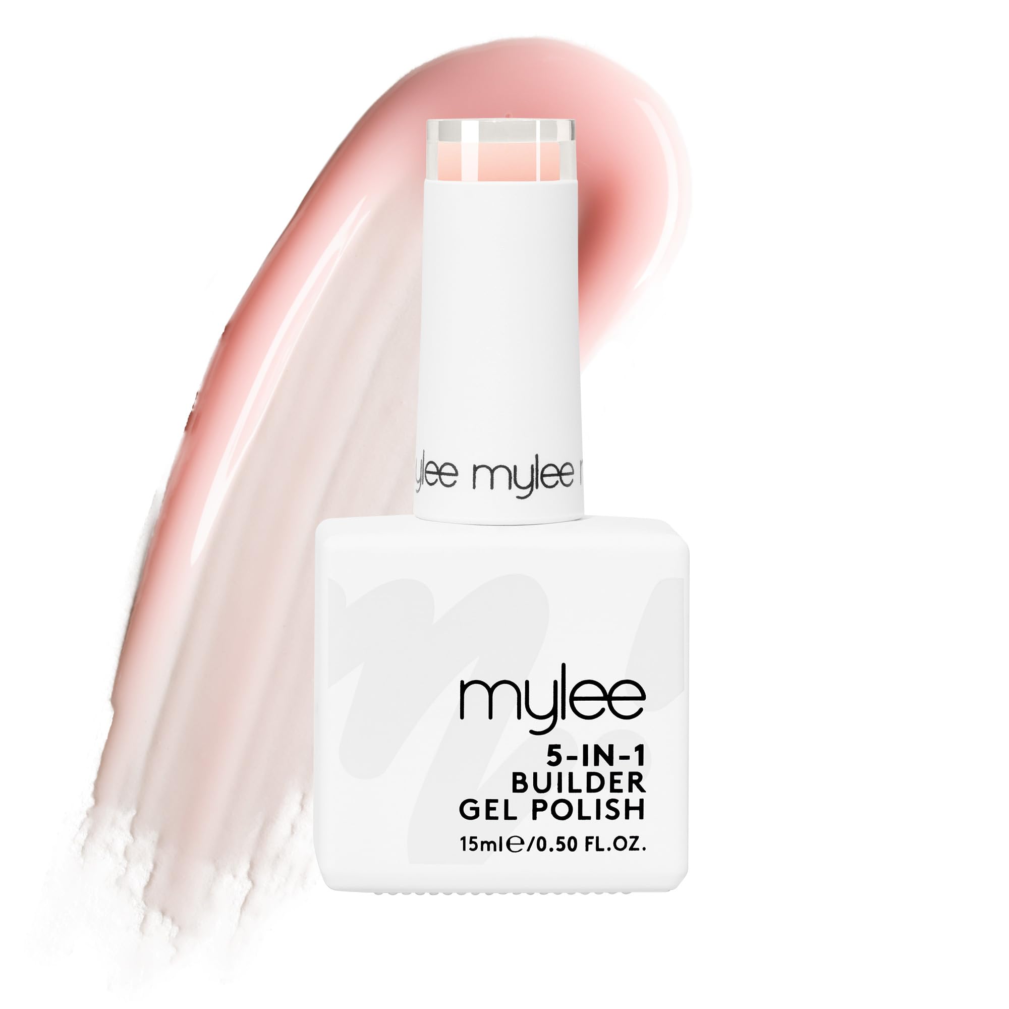 Mylee 5 in 1 Builder Base Strengthening Gel 15ml, UV/LED Nail Polish Coat for Hard Strong Nails Tips & Extensions, For Nail Art Decoration, Decals & Jewels, Professional Manicure Repair (Peach)