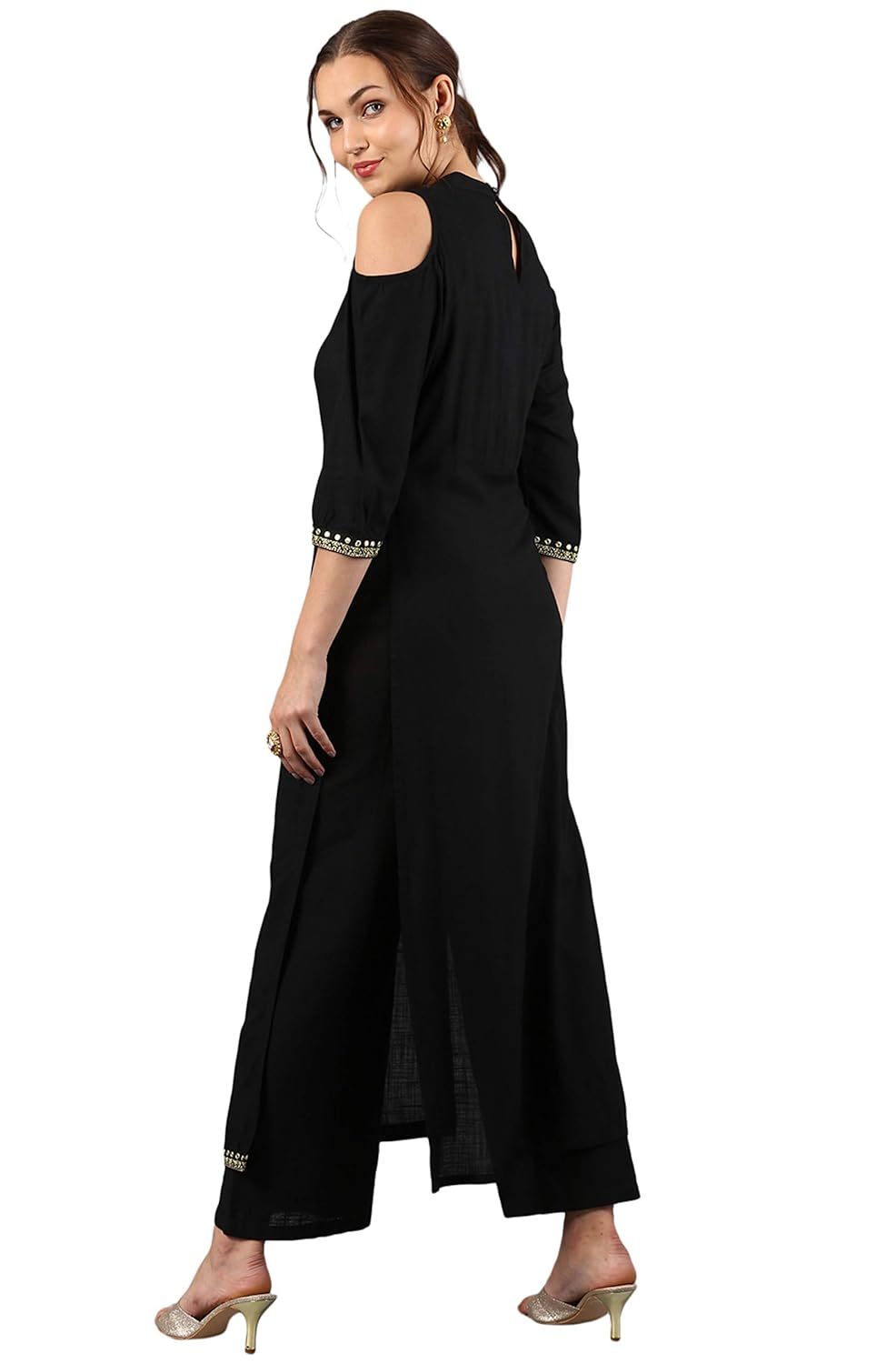 janasya women's rayon mirror work straight kurta with palazzo