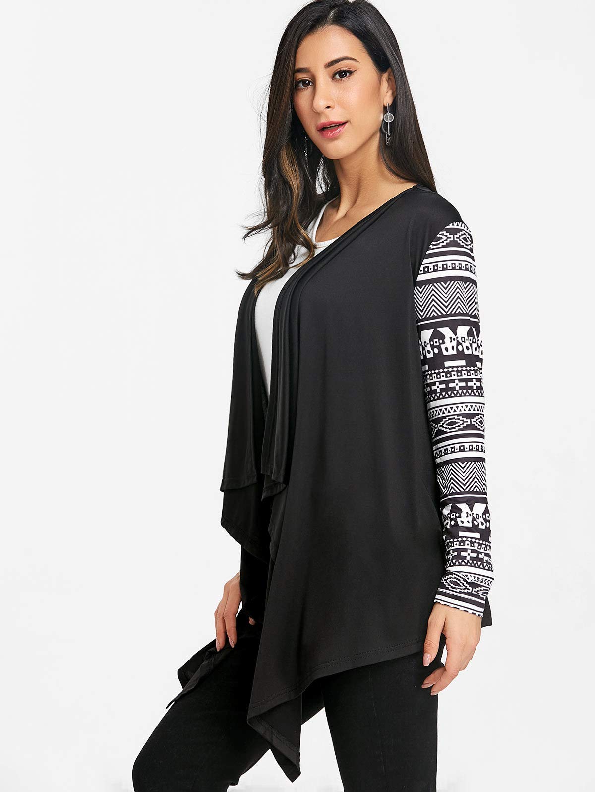 Casual Cotton Fall Cardigans for Women - Elegant Floral Long Sleeve Irregular Hem Sweaters Medium Black