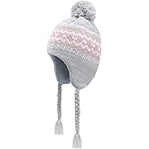 Otoyzy Winter Peruvian Hat Earflap Fleece Lined Pompon Knit Hat Beanie for 3-10T Baby Girls