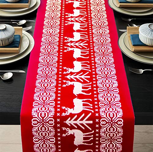 ENTHUR 2025 Christmas Table Runners Printed Linen Table Lines for Xmas Holiday Season Home Table Christmas Decoration 12 x 108 Inch/ 28 x 270cm