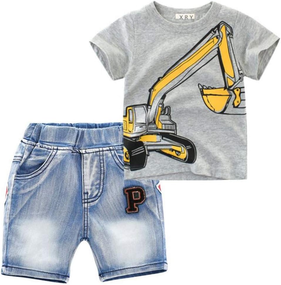 Boys Toddler 2 Piece Outfits Monster Truck Printing Short Sleeve Tee and Shorts Set