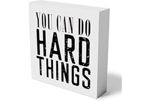 mmiishe You Can Do Hard Things Wooden Box Sign Decorative Inspirational Quote Wood Box Sign Home Decor Rustic Farmhouse Square Desk Decor Sign for Shelf 5 x 5 Inches