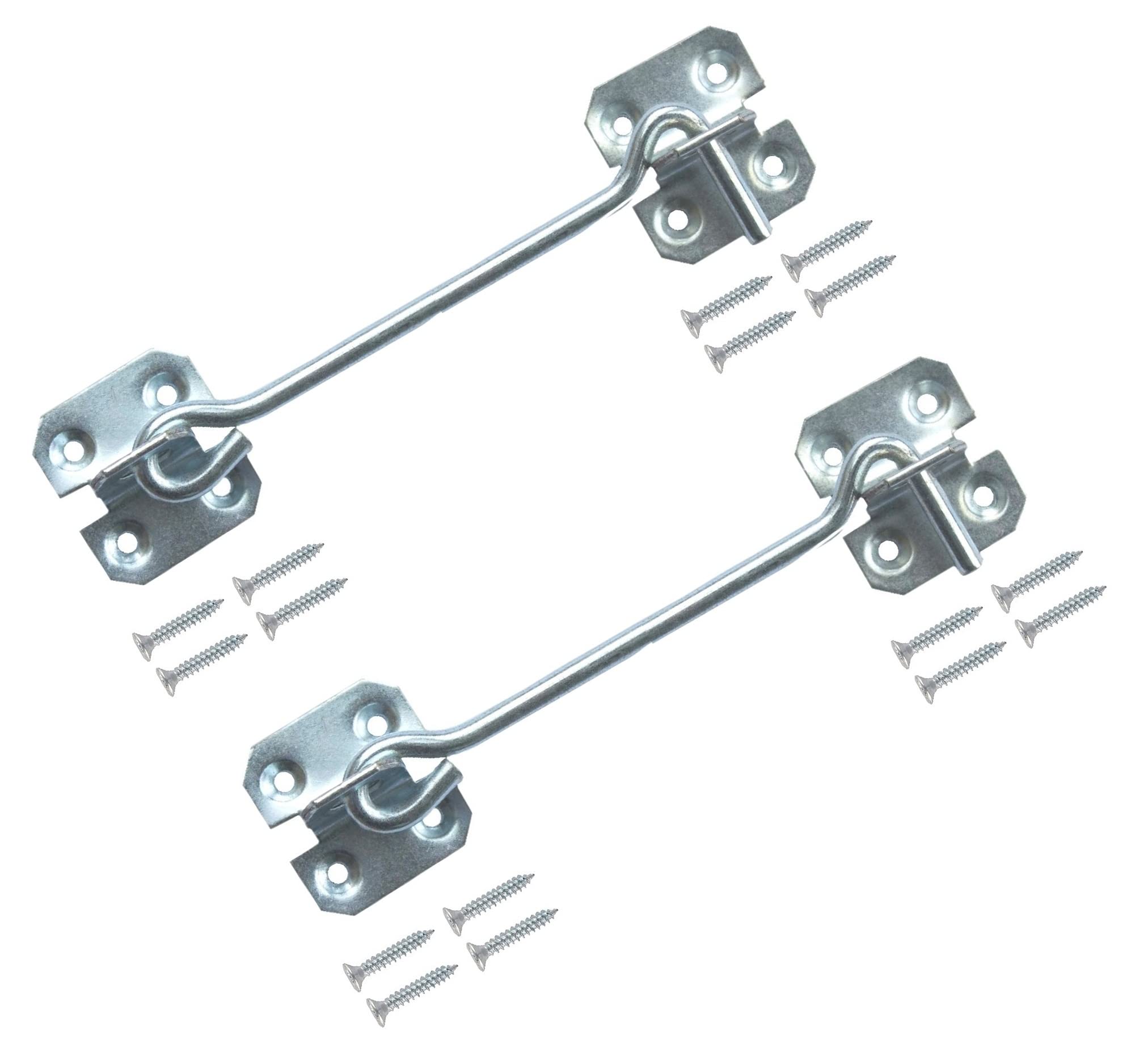 TERF® 150mm Heavy Duty Silver Wire Cabin Door Hook and Eye Lock 150mm (6 inch) Cabinet Latch Catch including Fixing Screw For Door Gate Window Closet Shed Latch - Pack of 2