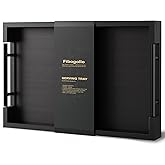 Fibogollo Bamboo Serving Tray with Metal Handles,15x10in Ottoman Decorative Trays Platter for Coffee Table,Living Room,Bar,Party,Medium(Black)