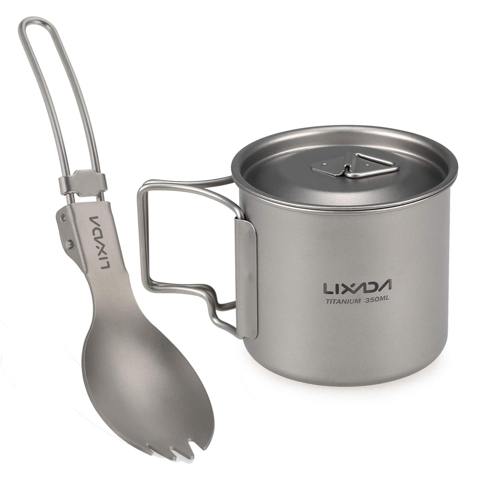 Lixada 300ML / 350ML / 550ML / 650ML Cookware Set Ultralight Titanium Cup with Dinner Folding Spork Tableware for Camping Hiking Hiking
