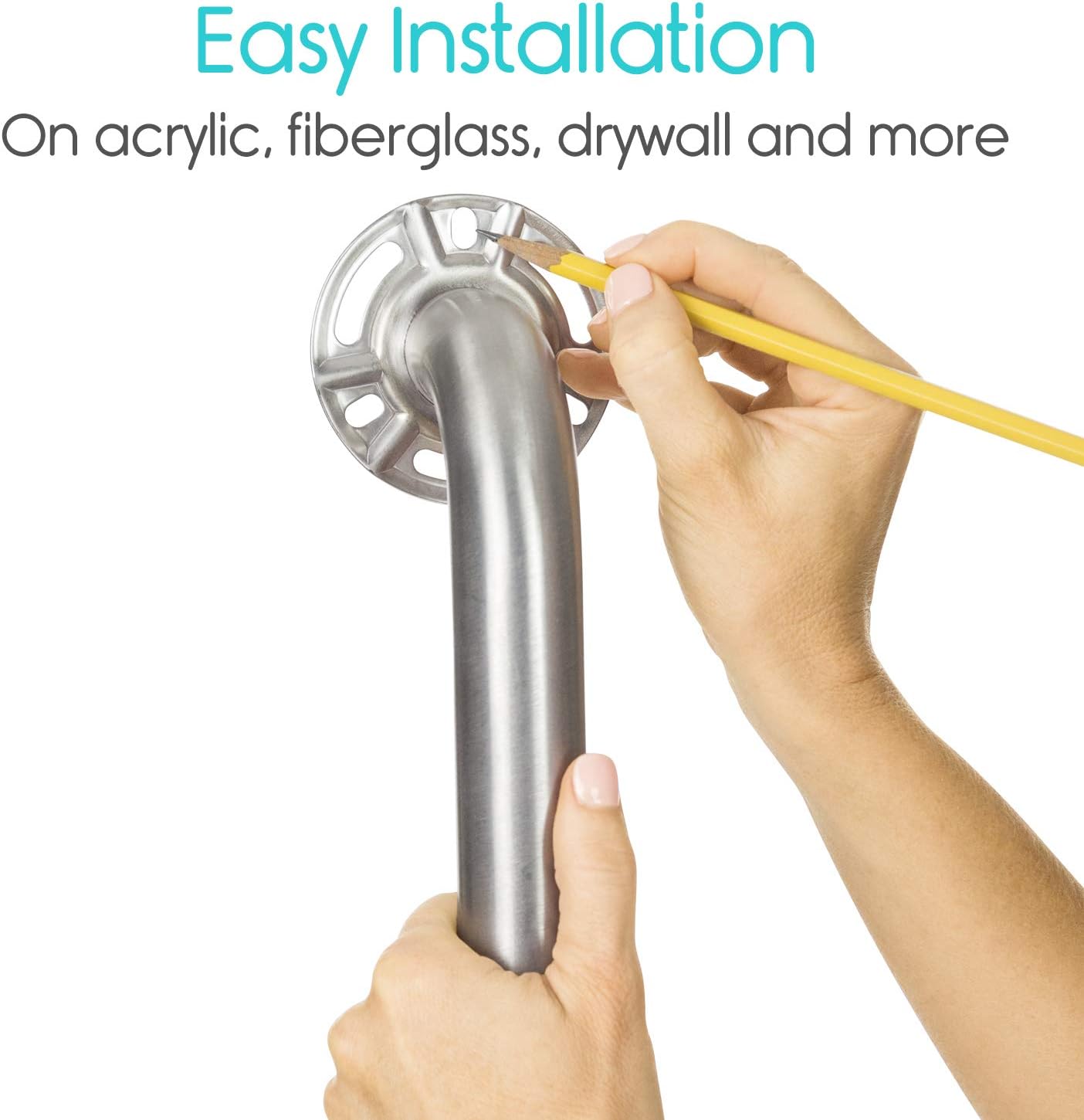 Vive Metal Grab Bar - Balance Handrail Shower Assist - Bathroom, Bathtub Mounted Safety Hand Support Rail - Stainless Steel Wall Mount for Handicap, Bath Handle, Elderly, Disabled, Injury (12 Inch): Health & Personal Care