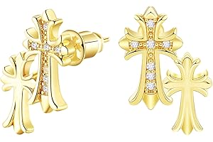 Warshion Gold Cross Earrings for Women 14K Gold Double Piercing Cross Earrings Diamond Stud Earring