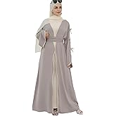 Elegant Flowy Muslim Cardigan Robe with Bow Accents Front Wave Design Abaya for Women Open Front Abaya with Belt