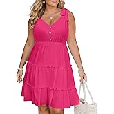 Womens Plus Size Summer Hot Pink Dress Barbie Sundress Casual Sleeveless Graduation Easter Beach Vacation Short Dresses