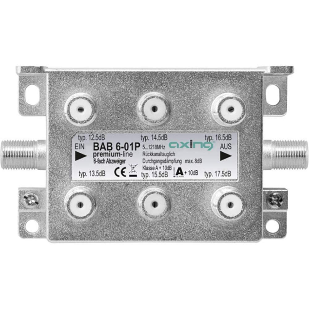 Axing BAB 6-01P 6-Way Cable Splitter CATV Multimedia DVB-T2 Class A+ 10 dB 5-1218 MHz Metal