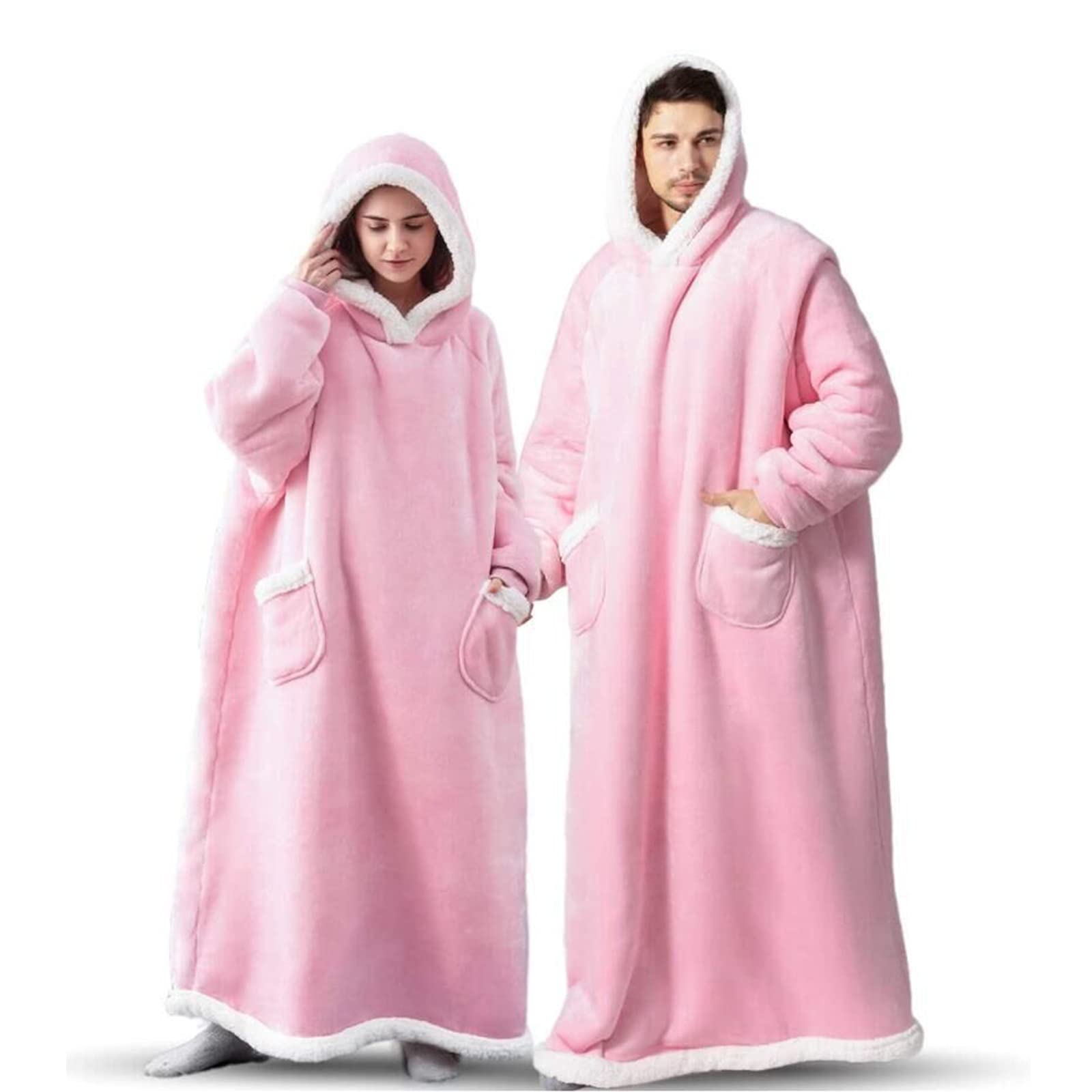 EAHOME Extra Long Hoodie Blanket Sweatshirt 3XL for Women Men 1pcs, Super Warm and Cozy Big Blanket Hoodie, Wearable Flannel Blanket with Sleeves and Pocket Pink — image 1