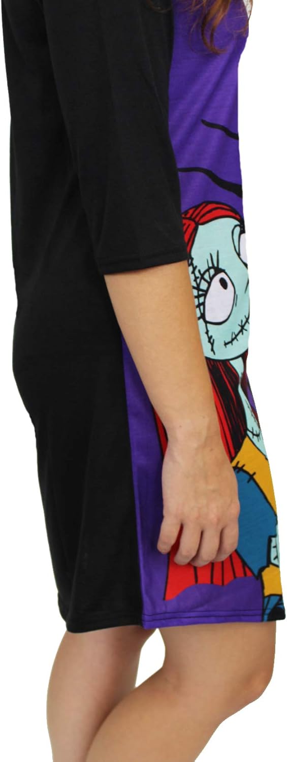 Disney Nightmare Before Christmas Women's 3/4 Sleeve Dorm Nightgown Pajamas: Clothing