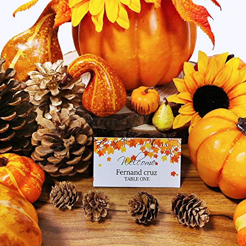 Supla 100 Pcs Fall Wedding Place Cards Escort Cards Maple Leaves Tented Place Cards Guest Table Seating Name Cards Number Cards Buffet Cards 3.5" X 2" for Thanksgiving Autumn Shower Table Setting
