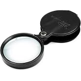 Qirte 10x Small Magnifying Glass for Seniors/Kids, Pocket Folding Magnifier | with Rotating Protective Leather Sheath, Ideal for Seniors Reading &amp; Inspection, Kids Exploration, Elderly Gift, 2-3/8" Lens