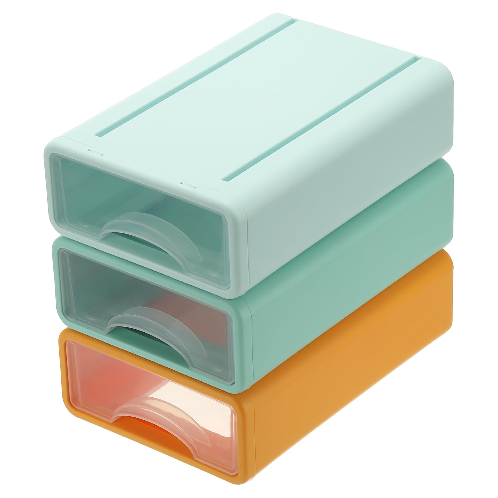 PATIKIL Small Stackable Storage Drawers, Stacking Drawers Mini Desk Bathroom Storage Organizer Cute Drawer Organizer Plastic for Desktop Office Pens Makeup, 3Pcs, Orange/Green/Blue