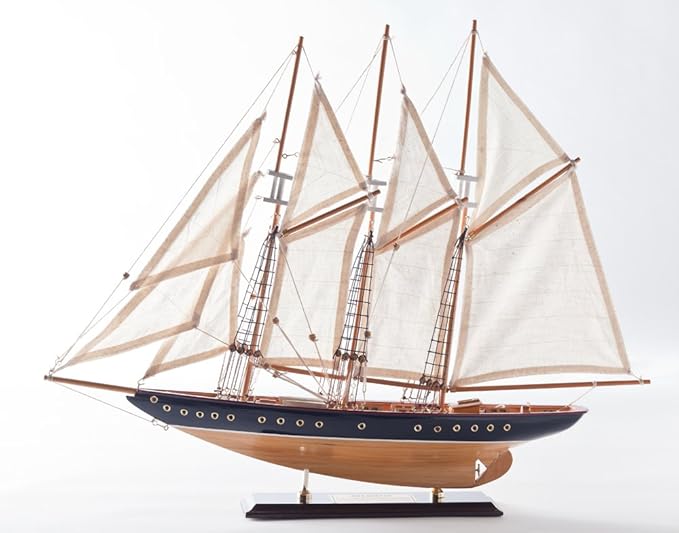 Atlantik Segelschiff Segeljacht Modell Modellschiff Holz Standmodell Maritime Deko (Länge ca. 60 cm)
