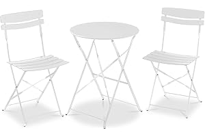 Best Choice Products 3-Piece Bistro Set, Space Saving Folding Design, Solid Steel, Outdoor Patio Furniture Set w/ 2 Chairs, Bistro Table - White