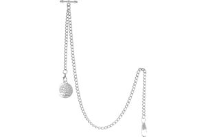 TREEWETO Men's Double Albert Chain Pocket Watch Curb Link Key Chain 2 Hooks with Antique Life Tree Pendant Design Charm Fob T Bar